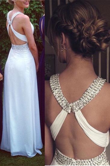 Crystal White Halter A-Line Prom Dress with Beadings Crossed Chiffon Long Dresses for Women