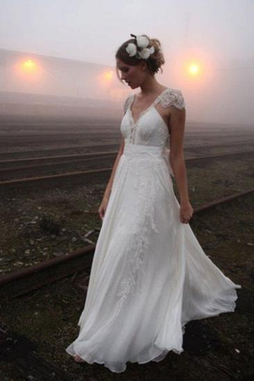 Chiffon A-Line Sleeveless V-neck Floor-Length Lace Wedding Dresses_1