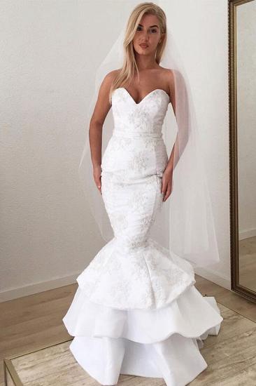 Sexy Sweetheart White Lace Appliques Mermaid Ruffles Long Wedding Dress_3