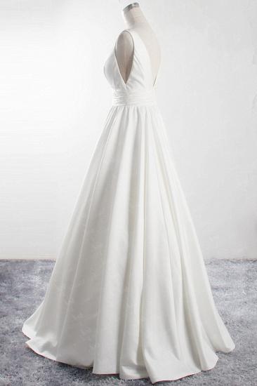 Bradyonlinewholesale Affordable V-neck Satin White Wedding Dress Sleeveless Ruffles Bridal Gowns On Sale_2