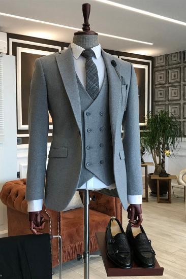 Primo Grey 3 Piece Notched Lapel Stylish Business Mens Suit_2