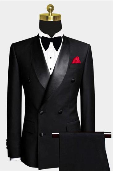 Black Double Breasted Wedding Tuxedo | Luxury Business Mens Suit 2 Piece