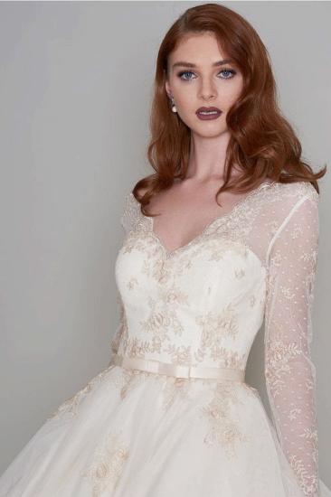 Long sleeves V-neck Ivory Short Lace Summer Wedding Dress_4