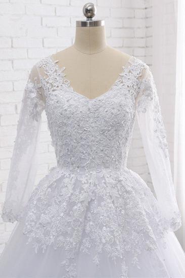 Bradyonlinewholesale Stylish Long Sleeves Tulle Lace Wedding Dress Ball Gown V-Neck Sequins Appliques Bridal Gowns On Sale_5