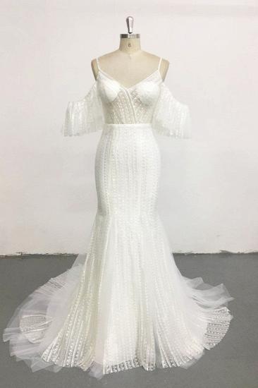 Bradyonlinewholesale Stylish Sleeveless V-Neck Ivory Wedding Dresses Spaghetti Straps Pearls Bridal Gowns On Sale