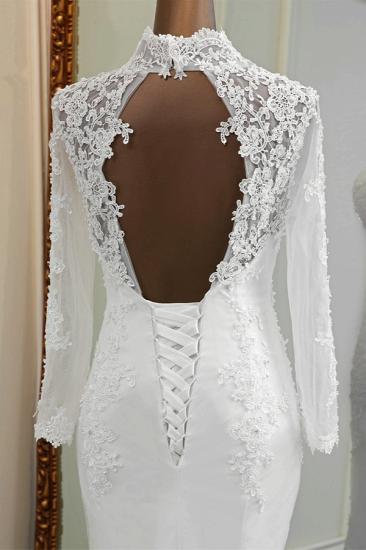 Bradyonlinewholesale Elegant Long Sleeves Lace Mermaid Wedding Dresses Appliques White Bridal Gowns with Beadings_6