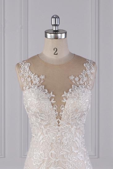 Bradyonlinewholesale Elegant Jewel Tulle Lace Wedding Dress Appliques Sleeveless Mermaid Bridal Gowns Online_4