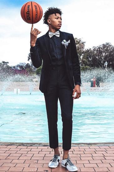 Williamson Black Peaked Lapel Velvet Two Pieces Prom Suits_2