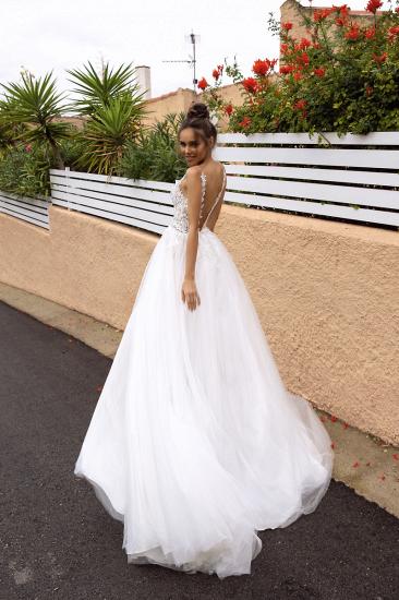 Lace Sleeveless V-Neck Backless Floral A-Line Wedding Dress | Tulle Bridal Dresses_2