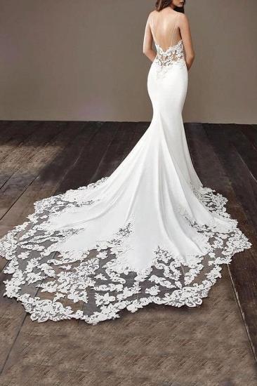 Spaghetti Strap Lace Wedding Dress Online with Chapel Train | White Bridal Gowns_3
