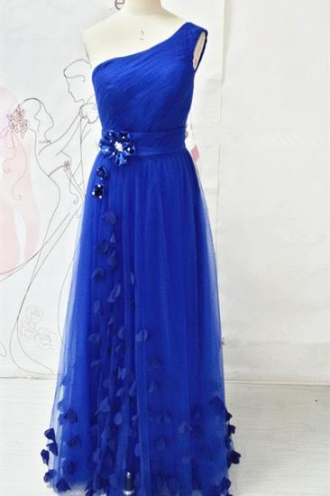 One Shoulder Royal Blue Long Prom Dresses with Butterfly Formal Lace-up Tulle Cute Evening Dresses_1