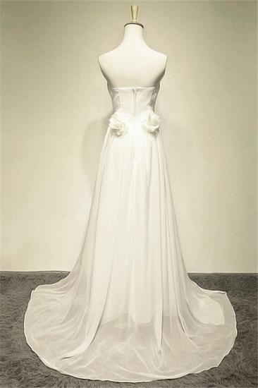 Zipper Whilte Chiffon Long Strapless Bridal Dresses A-line Ruffle Crystal Sweep Train Formal Wedding Dress_2