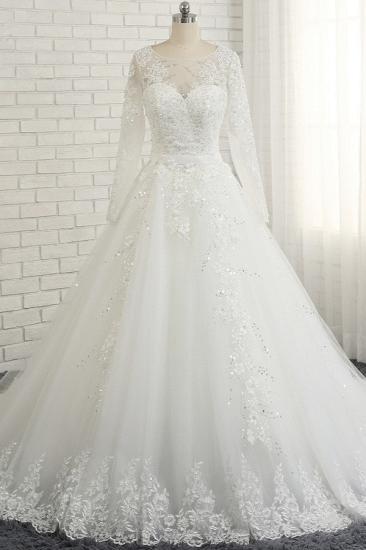Bradyonlinewholesale Modest Jewel Longsleeves White Wedding Dresses A-line Tulle Ruffles Bridal Gowns On Sale_1