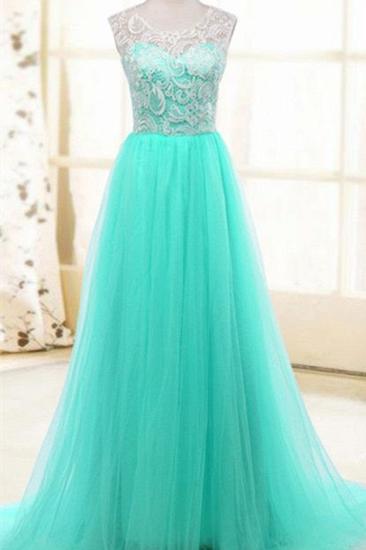 Lace Sweep Train Lovely Long Prom Gowns with Full Mesh Evening Dresses_1