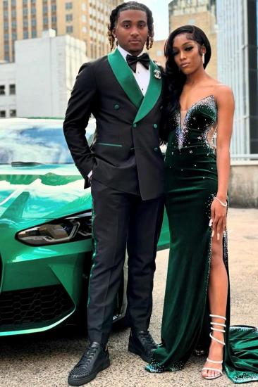 Tobias Black Shawl Lapel Double Breasted Prom Suits_1