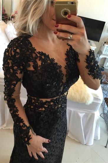 Black Long Sleeve Sequined Lace Evening Dress Popular Open Back Sweep Train Special Occasion Dresses_3
