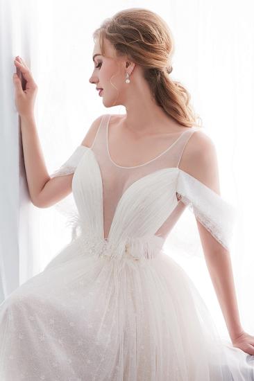 A-line Sleeveless Floor Length Lace Ivory Wedding Dresses_9