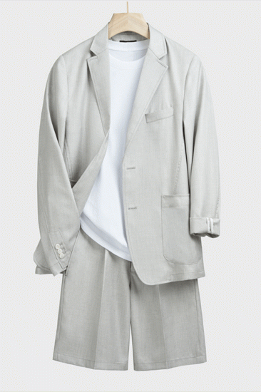 Alec Light Grey Fashion Summer Mens Suit with Shorts_1