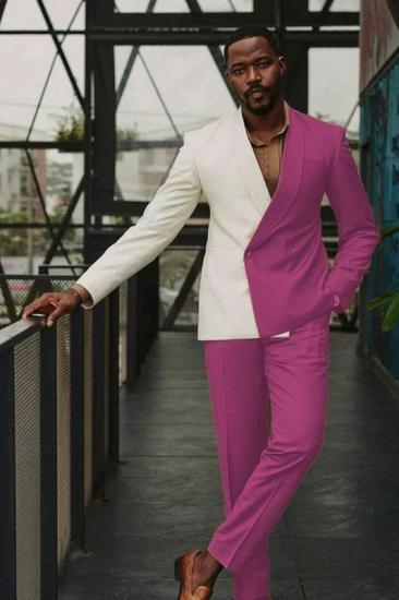 John Fashion  Newest Fuchsia Shawl Lapel Double Breasted Prom Suits_1