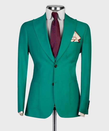 Green Pointed Lapel Three-Piece Fashion Prom Suit_6