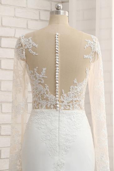 Bradyonlinewholesale Chic Jewel White Chiffon Lace Wedding Dress Long Sleeves Applqiues Bridal Gowns On Sale_5