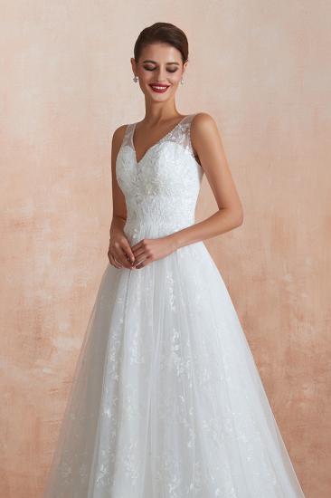 Affordable V-Neck Tulle Lace Long White Wedding Dress_7
