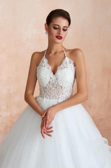 Carmen | Simple Halter Ball Gown Wedding Dress with Chapel Train, Open Back V-neck Lace Bridal Gowns For Summer/Fall Wedding_4