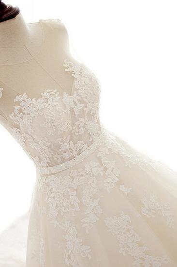 Bradyonlinewholesale Stylish Jewel A-Line Tulle Ivory Wedding Dress Appliques Sleeveless Bridal Gowns with Beading Sash Online_5