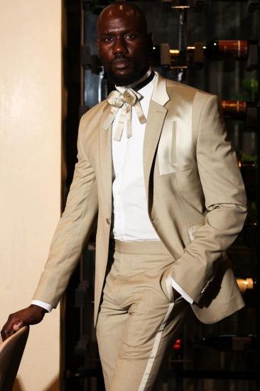 Zebulon Khaki One Button Prom Suits With Satin Trimmings_2