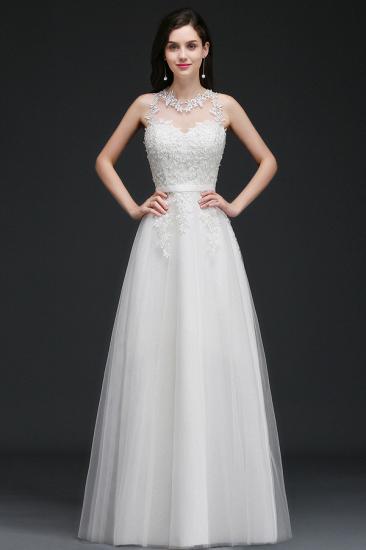 AMARI | A-Line Jewel Floor Length Tulle Wedding Dresses with Lace