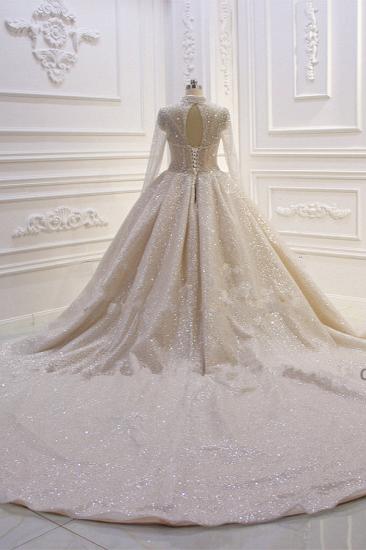Shiny Sequined Long sleeves Pleats Champange Wedding Dress_3