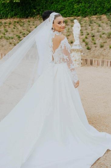 Empire Wedding Dresses A Line Saitn Wedding Dress Lace Sleeves_3