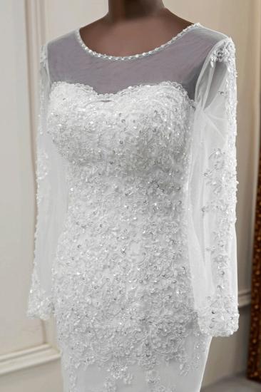 Bradyonlinewholesale Elegant Jewel Long Sleeves White Mermaid Wedding Dresses with Rhinestone Applqiues_6