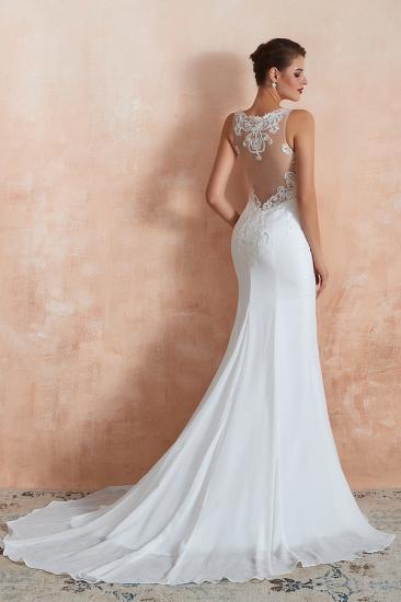 Carol | White Illusion neck Beach Column Wedding Dress with Court Train, Sexy Sleeveless High neck Beach Bridal Gowns_2