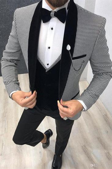 Ahmed Black Houndstooth Shawl Lapel Three Piece Mens Suit