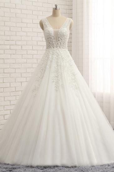 Bradyonlinewholesale Gorgeous Straps Sleeveless White Wedding Dresses With Appliques A-line Tulle Ruffles Bridal Gowns Online_6