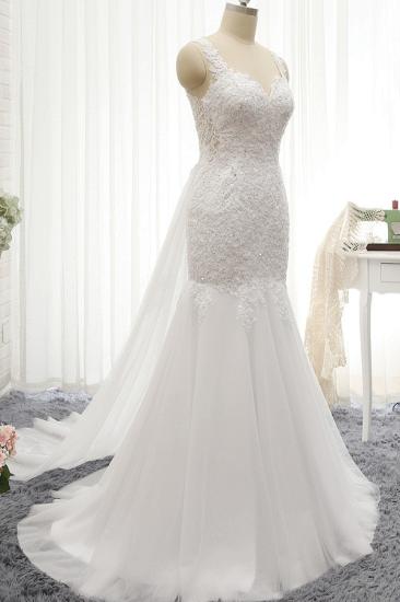 Bradyonlinewholesale Glamorous Strapless Sweetheart Lace Mermaid Wedding Dress White Tulle Appliques Bridal Gowns Online_3