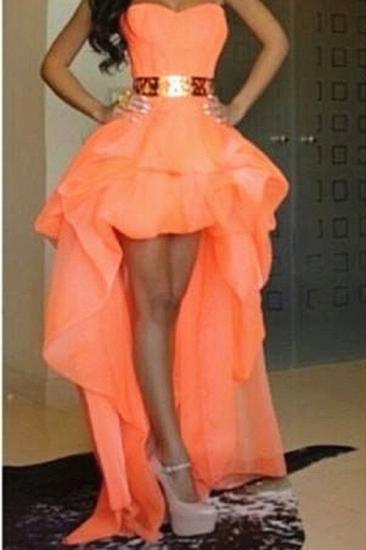 Chiffon Sweetheart Hi-lo Orange Homecoming Dresses with Gold Belt Cute Plus Size Prom Gowns_1