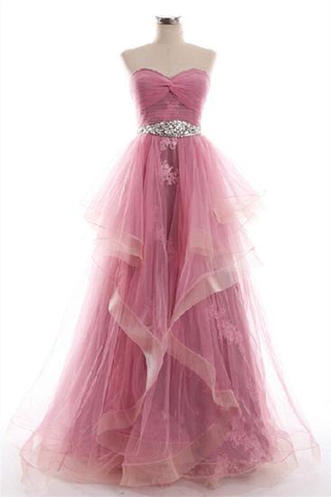 Sweetheart Unique Design Pink Prom Dress with Appliques Tulle Organza Evening Dress_1