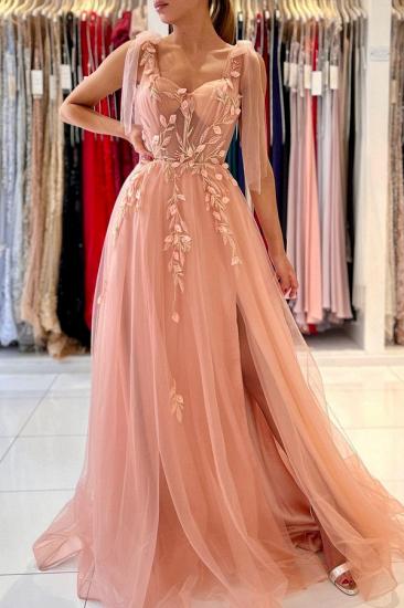 Stunning Tulle Sleeveless Aline Eveining Dress | Sweetheart Floral Lace Side Slit Party Gown_3