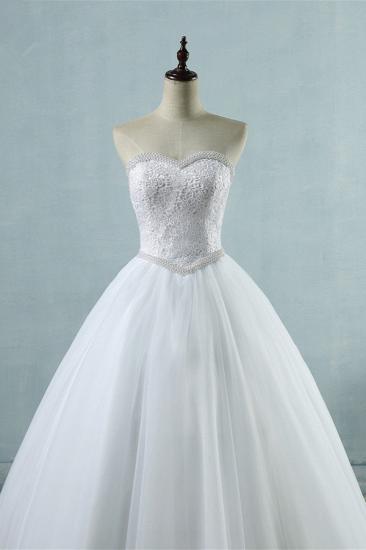 Bradyonlinewholesale Affordable Strapless Tulle Lace Wedding Dresses Sweetheart Sleeveless Bridal Gowns with Pearls Online