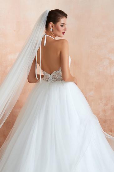 Carmen | Simple Halter Ball Gown Wedding Dress with Chapel Train, Open Back V-neck Lace Bridal Gowns For Summer/Fall Wedding_6
