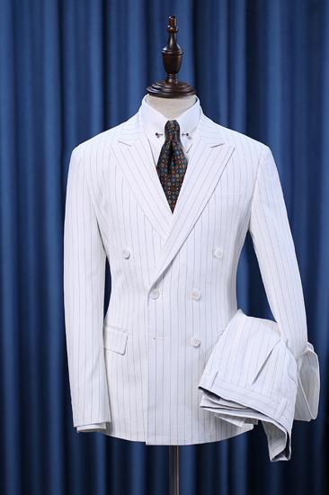 Pete Trendy White Striped Double Breasted Business Suit_2
