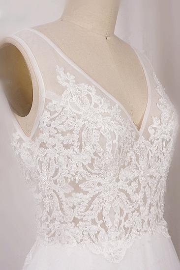 Bradyonlinewholesale Elegant V-Neck Sleeveless Straps Lace Wedding Dress White Tulle Appliques Beadings Bridal Gowns On Sale_4