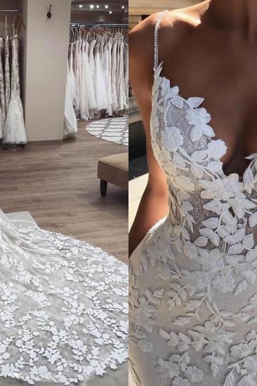 Sexy Applique Spaghetti-Strap Wedding Dresses | Backless Mermaid Sleeveless Floral Bridal Gowns_2