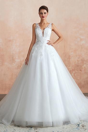 Fantastic Tulle Appliques Sleeveless White Wedding Dress_4