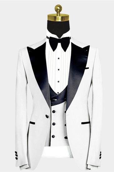 Russell Fashion White Slim Fit Peaked Lapel Wedding Groom Suit_1