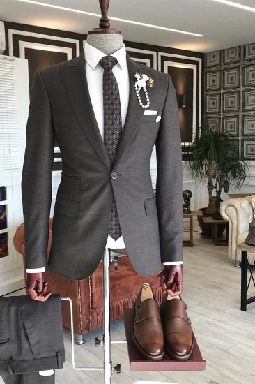 Michael's latest dark brown pointed lapels slim fit men's business suit_2