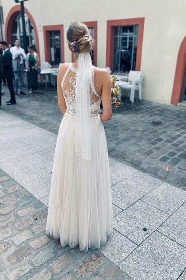 Simple Halter White Tulle Wedding Dress_2